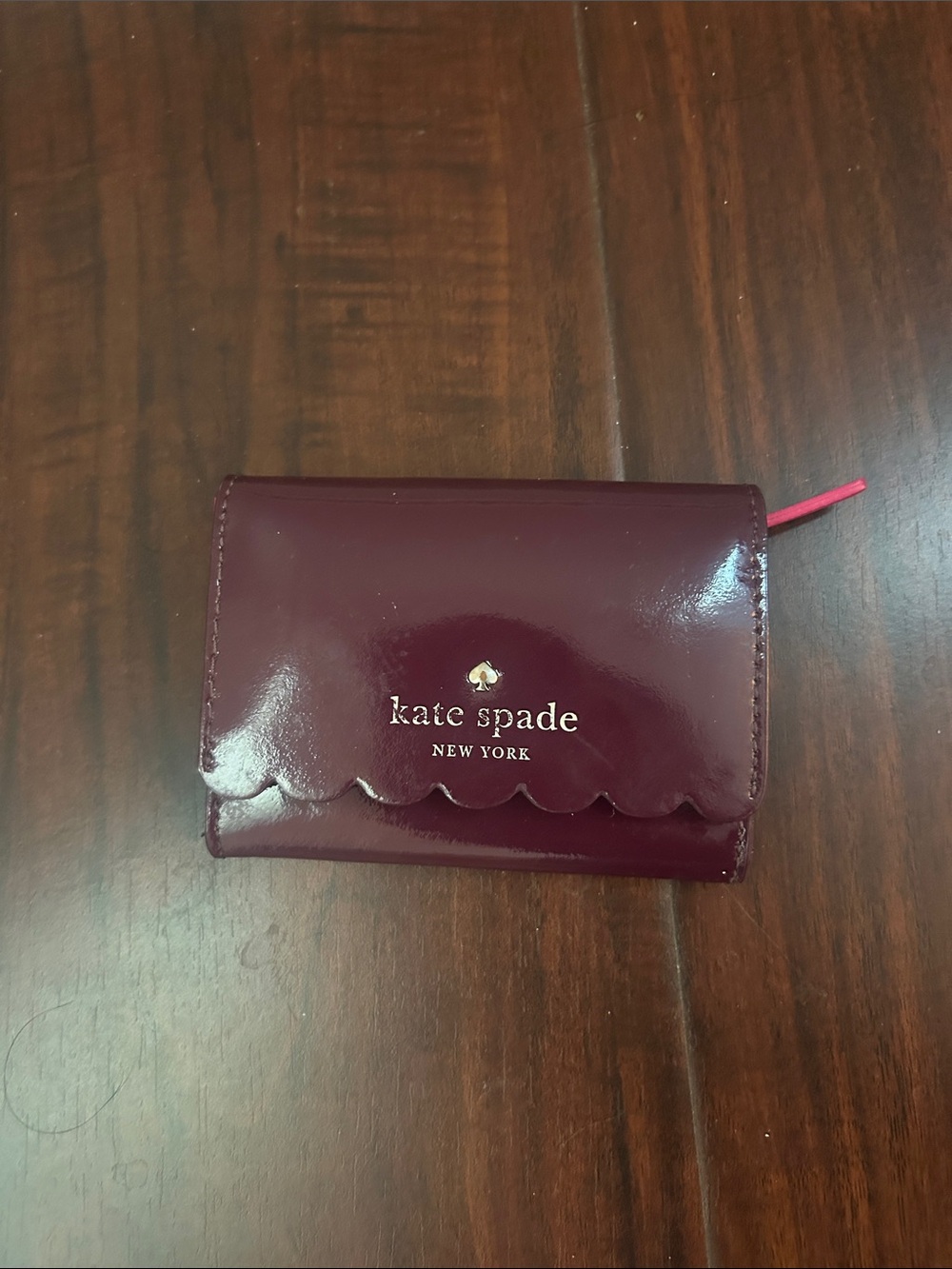 kate spade Patent Scallop Compact Wallet in Deep Burgundy